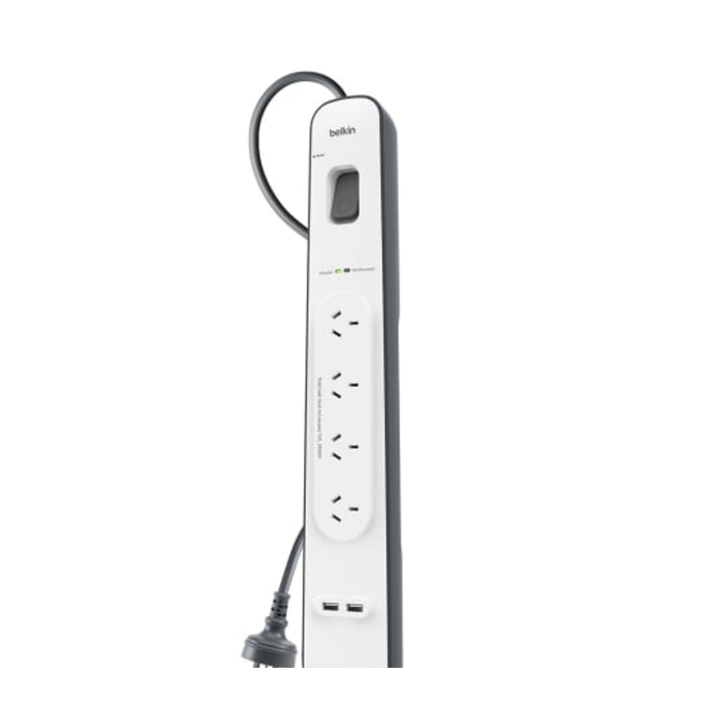 Universally compatible - White Belkin 2.4 Amp 4-Outlet with 2 USB Ports Surge Board