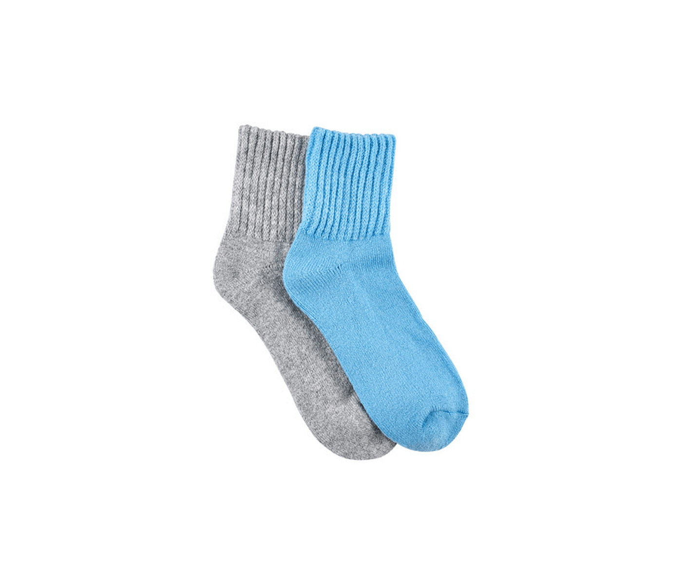 Women's Cashmere Blend Luxe Quarter Crew Socks- 2 Pack- Double Cuff Top &amp; Cushion Foot- Tranquil Bluey Grey