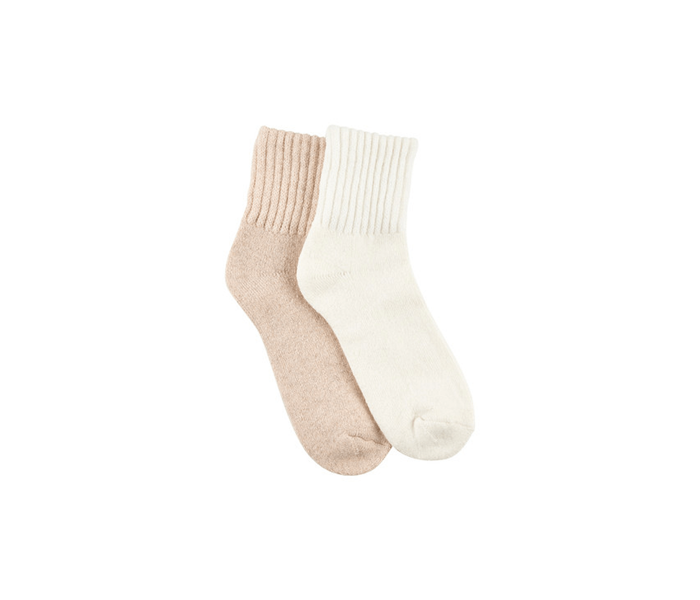 Women's Cashmere Blend Luxe Quarter Crew Socks- 2 Pack- Double Cuff Top &amp; Cushion Foot- Creamy Oat