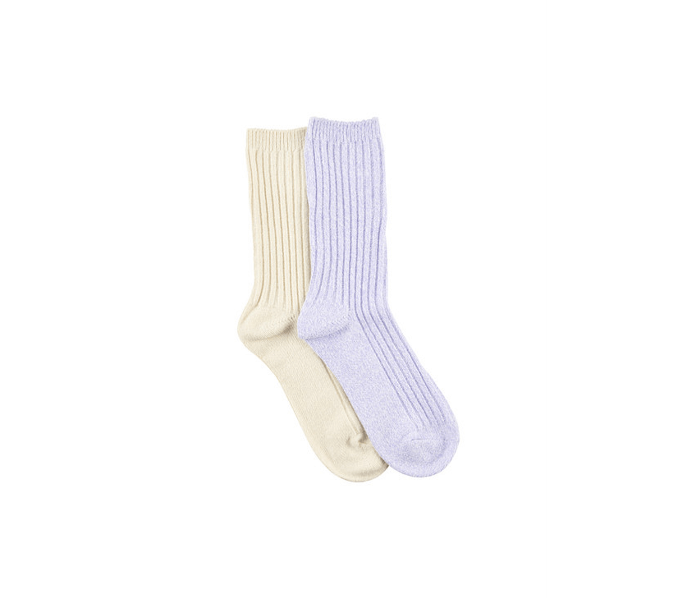 Women's Winter Weight Crew Socks - 2 Pack- Butter Soft Textured Rib - Lavender &amp; Cream