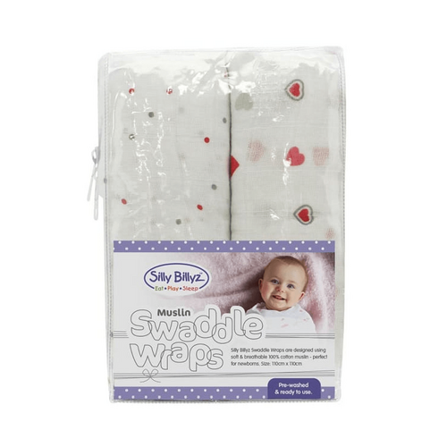 SILLY BILLYZ MUSLIN SWADDLE WRAP 2PK - GIRL