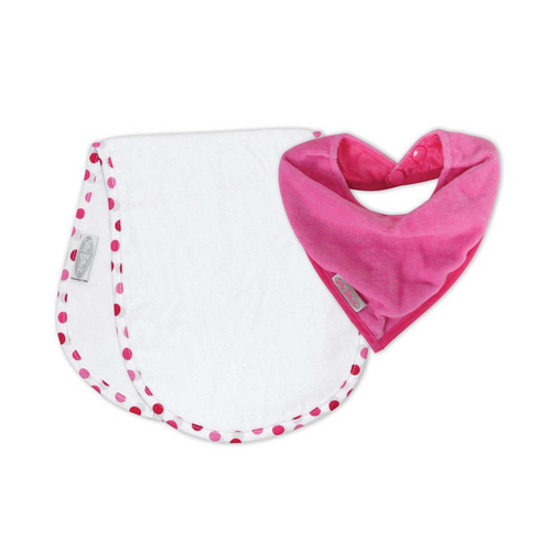 SILLY BILLYZ SHOULDER BIB/BANDANA SET - CERISE DOT
