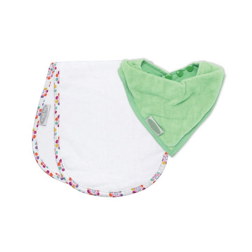 SILLY BILLYZ SHOULDER BIB/BANDANA SET - MINT PANSY