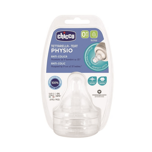 CHICCO Teat: Perfect5 0m+ Slow Flow Sil 2pk
