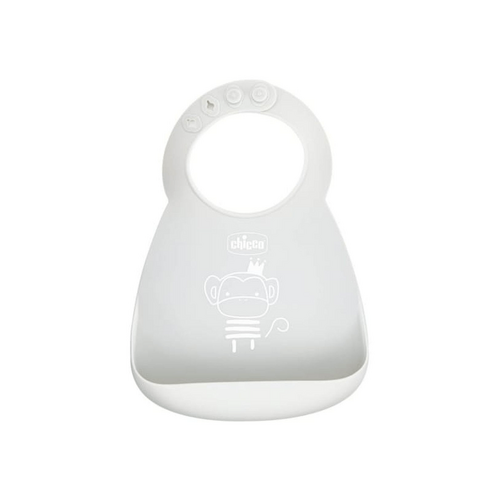 CHICCO Silicone Bib with Crumble Catcher Grey