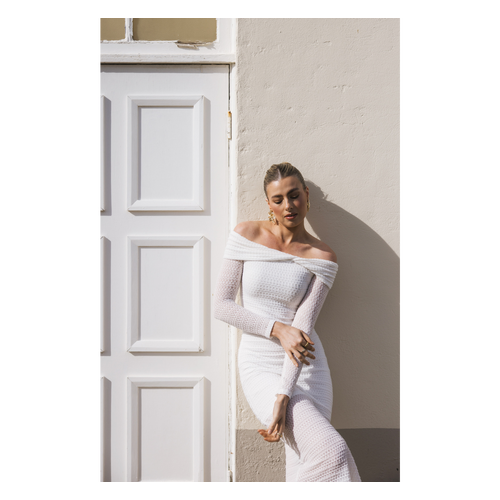 Textured Jersey Twist Detail Off Shoulder Midi dress (SDR1553B)
