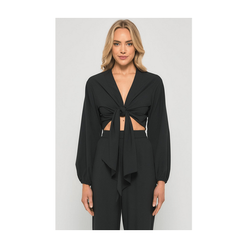 Textured Top With Front Tie Details And Bubble Sleeves (STO355-5A)