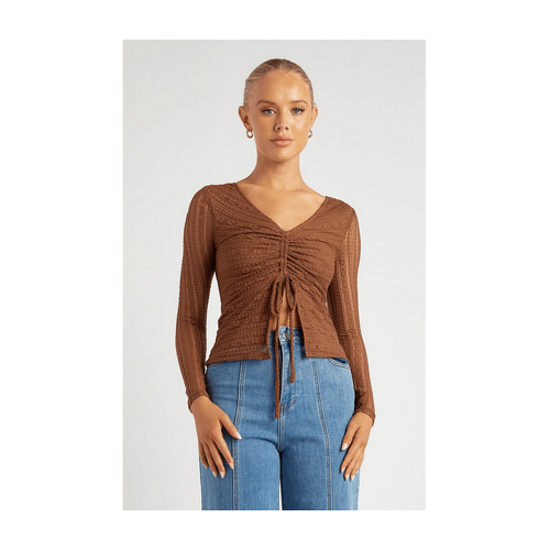 Front Drawstring Detail Stretch Lace Top (WTO538-3A)