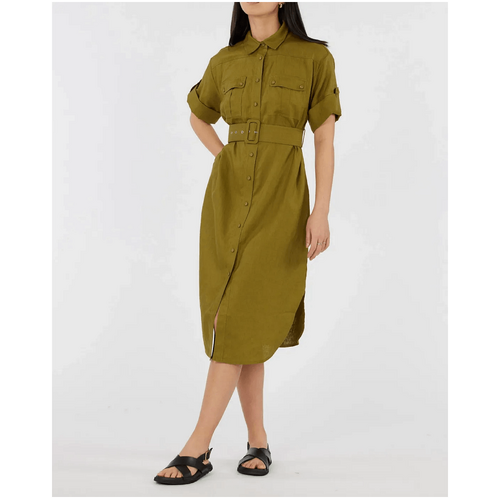 Amelius Provence Linen Shirt Dress - Olive