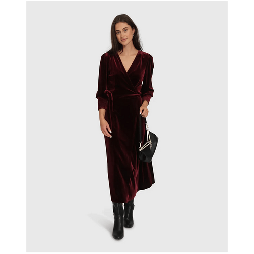 belle &amp; bloom Current Mood Velvet Wrap Dress - Burgundy