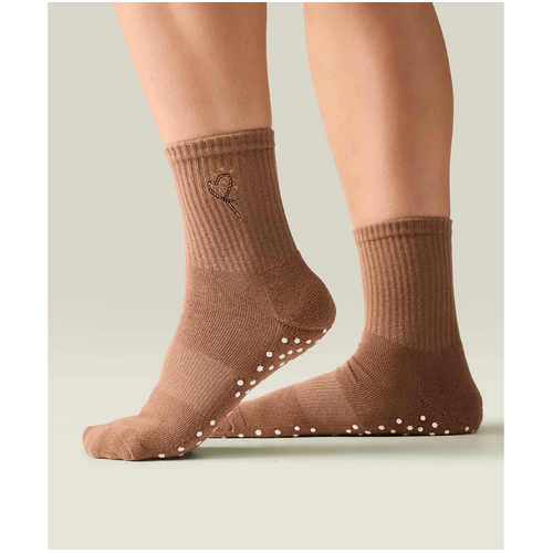 MoveActive Crew Grip Socks - Lasoo Heart Tan