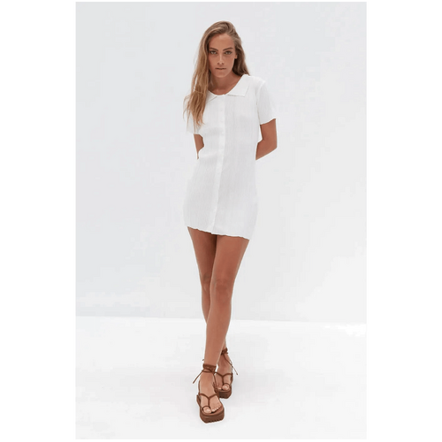 Style Addict Collared Short Sleeve Shirt Dress - White