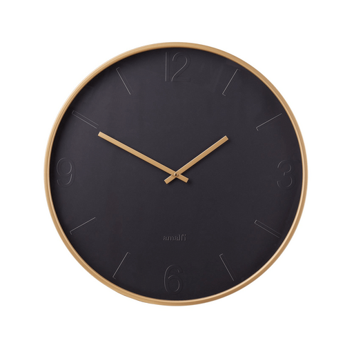Amalfi Modern Black Wall Clock Jet Black &amp; Gold