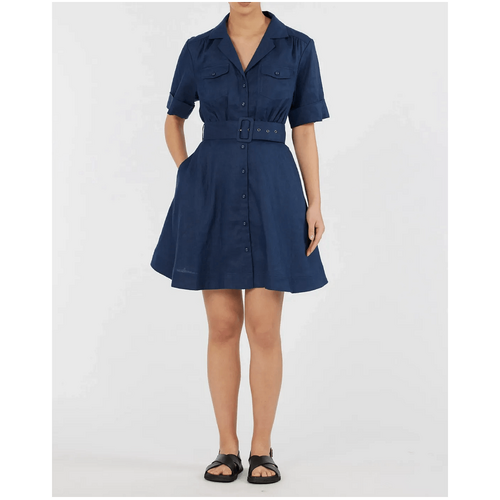 Amelius Cadence Linen Mini Dress - Navy