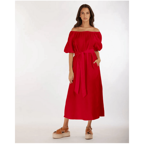 Amelius Wren Linen Maxi Dress - Red