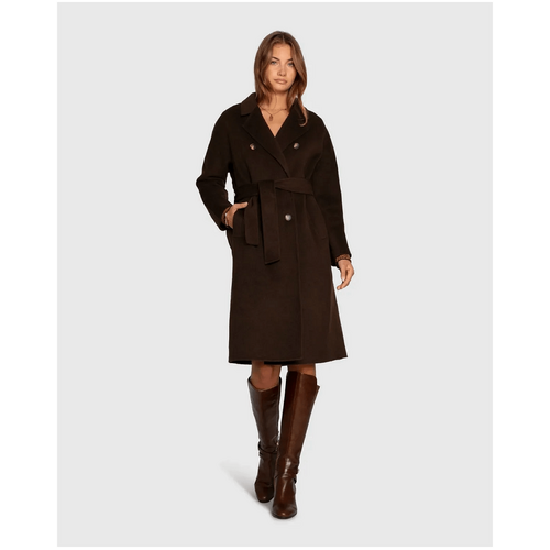 belle &amp; bloom Boss Girl Double Breasted Lined Wool Coat - Chocolate
