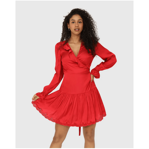 belle &amp; bloom Wild Flower Embroidered Wrap Dress - Red