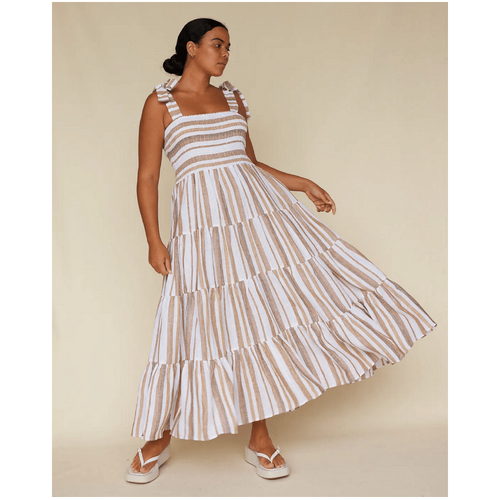 Amelius Zanci Stripe Linen Dress - Earth Brown