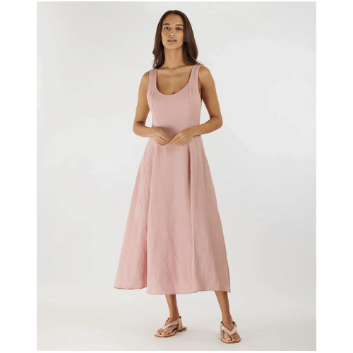 Amelius Anna Panelled Linen Midi Dress - Peony