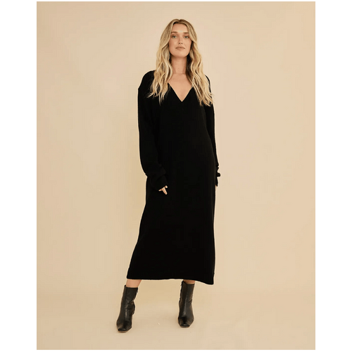 Amelius Noir V-Neck Knit Maxi Dress