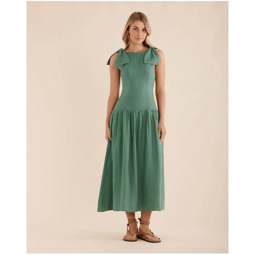 Amelius Mavie Bow Linen Maxi Dress - Evergreen