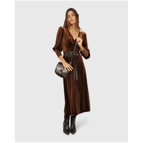 belle &amp; bloom Current Mood Velvet Wrap Dress - Chocolate