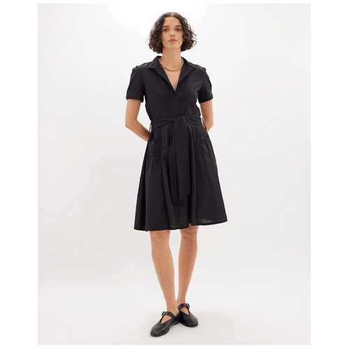 Amelius Anita Cotton Pintucked Shirt Dress - Black