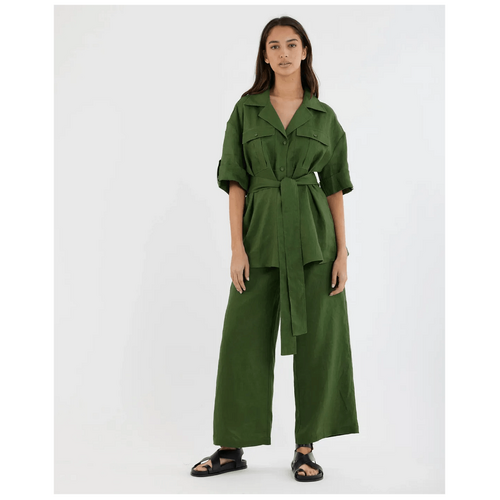 Amelius Jade Oversized Linen Shirt - Verdant