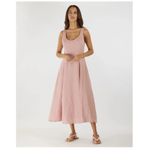 Amelius Anna Panelled Linen Midi Dress - Peony