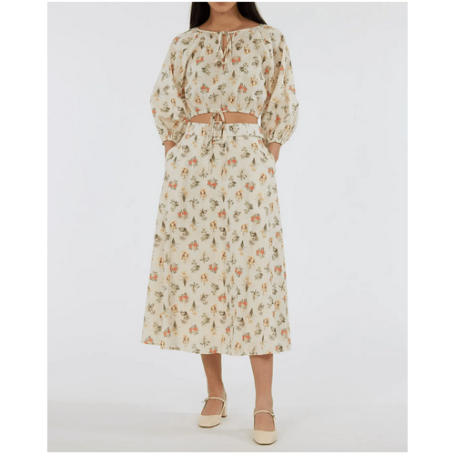 Amelius Jardin Belted Linen Midi Skirt