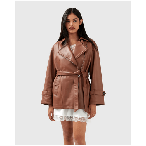 belle &amp; bloom Bff Belted Leather Jacket - Brown