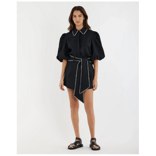 Amelius Chloe Stitch Detail Linen Short - Black