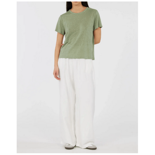 Amelius Coogee Linen Crew Neck Tee - Green Tea