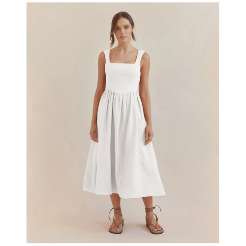 Amelius Caprice Corset Linen Midi Dress - White
