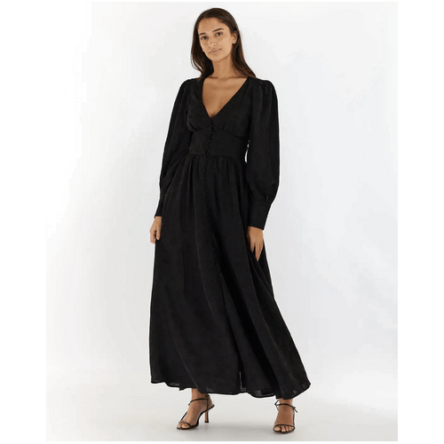 Amelius Loren Linen Jacquard Maxi Dress - Nero