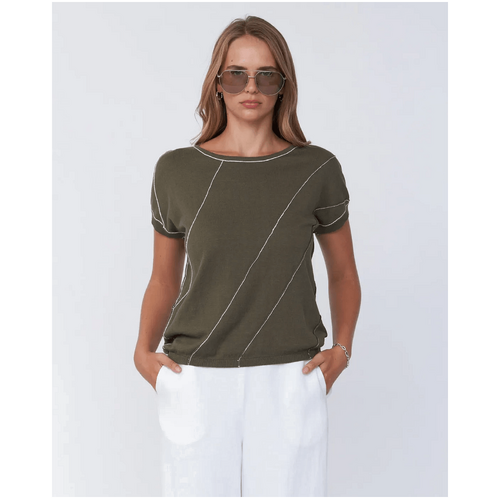 Amelius Fern Contrast Detail Short Sleeve Knit - Khaki