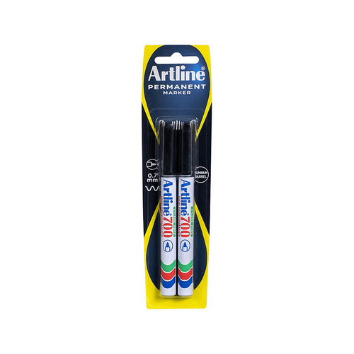 Artline 700 Permanent Marker 0.7mm Bullet Blk Pk2