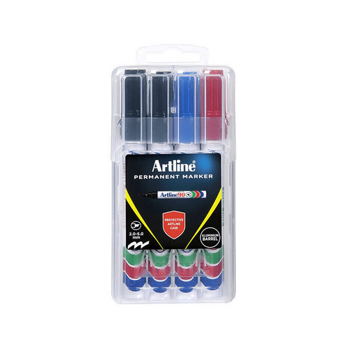 Artline 90 Permanent Marker Chisel Asst H/Case Pk4