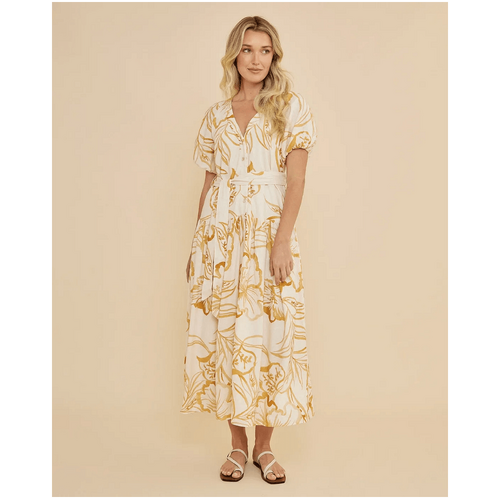 Amelius Rosemallow Puff Sleeve Midi Dress