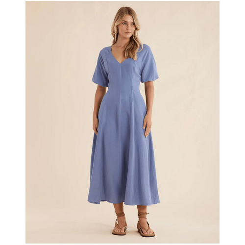 Amelius Auguste Puff Sleeve Midi Dress - Cerulean Blue