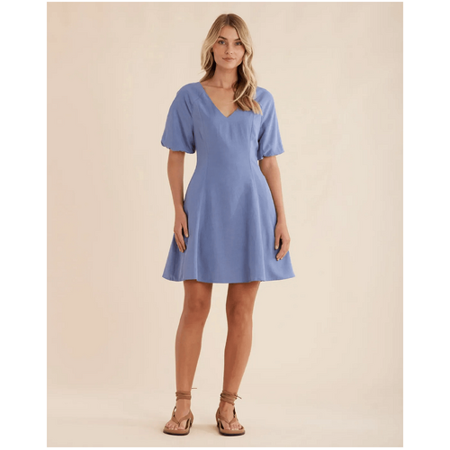 Amelius Auguste Puff Sleeve Mini Dress - Cerulean Blue