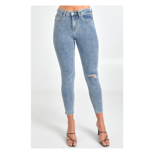 High Waisted Skinny Jeans with Knee Rip (SDM109)