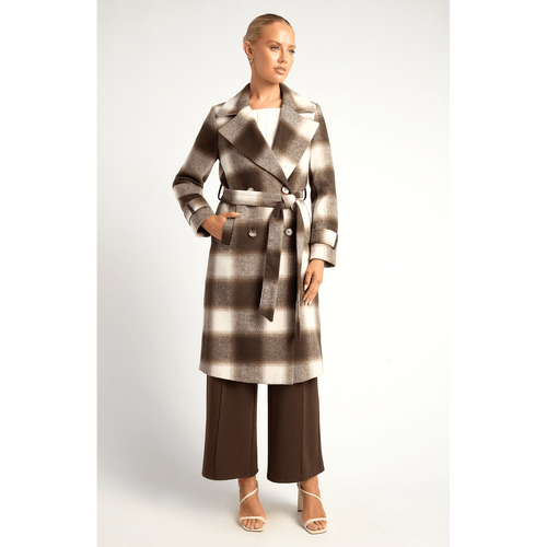 Checkered Double Breasted Faux Wool Coat (AJT315-3B)