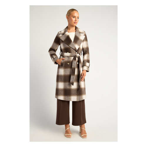 Checkered Double Breasted Faux Wool Coat (AJT315-3B)