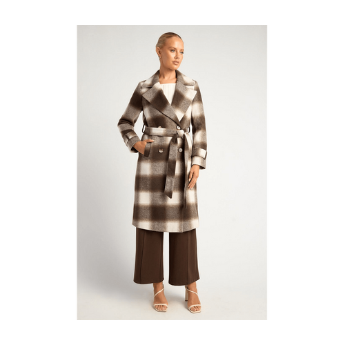 Checkered Double Breasted Faux Wool Coat (AJT315-3B)