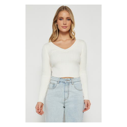 V Neckline Wide Rib Knit Top (WKN652)