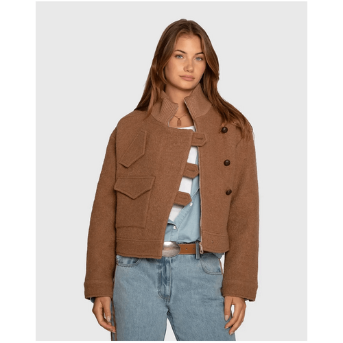 belle &amp; bloom Crystal Skies Cropped Wool Rib Jacket - Vicuna