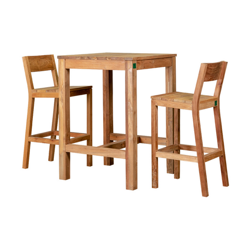 Square Teak 90cm High Counter Table &amp; Chair Set