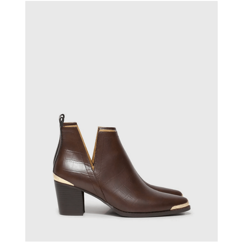 belle &amp; bloom Austin Croc Embossed Ankle Boot - Chocolate