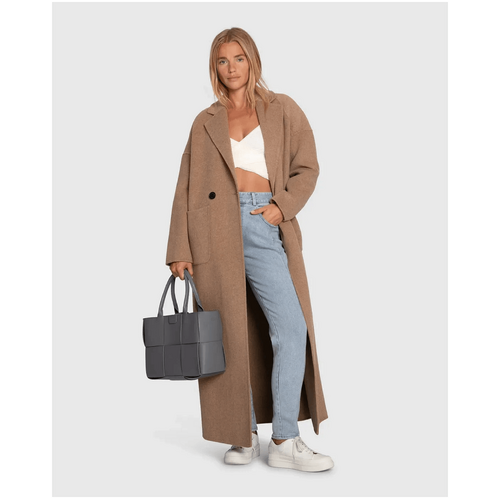 belle &amp; bloom Publisher Double Breasted Wool Blend Maxi Coat - Oat